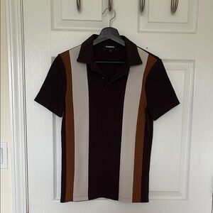 Express Men's Brown, and Cream Polo Shirt